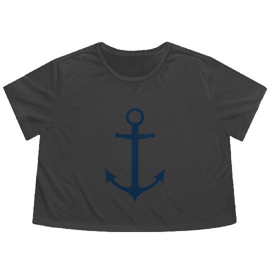 Navy Blue Sailing Boat Anchor Flowy Cropped Tees