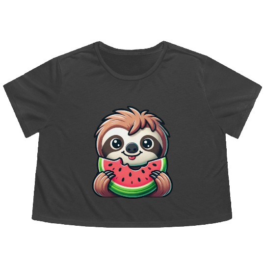 Sloth Summer Fruit Melon Flowy Cropped Tees