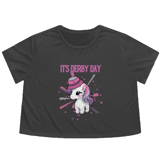It's Derby Day Cute Horse Unicorne Hat Flowy Cropped Tees