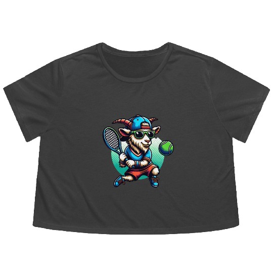 Goat Tennis Player Court Match Design Flowy Cropped Tees