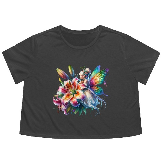 Tiger Lily Fairy Floral Fantasy Watercolor Flowy Cropped Tees