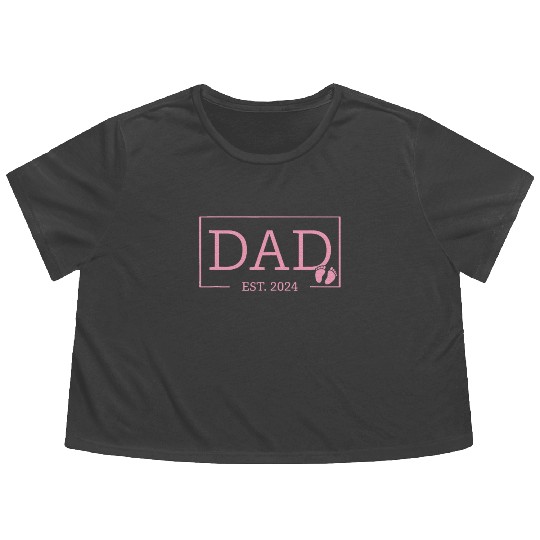 Mens Dad Established Est 2024 Girl Newborn Gifts Flowy Cropped Tees