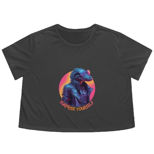 Synthwave style crocodile wearing sunglasses Flowy Cropped Tees