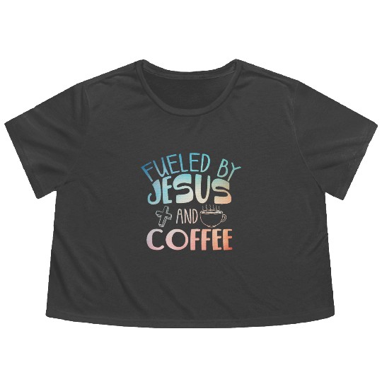 Cool Coffee Jesus Art Christian Coffee Lover Flowy Cropped Tees