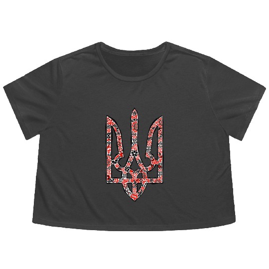 Ukraine trident Tryzub in red and black colors Flowy Cropped Tees