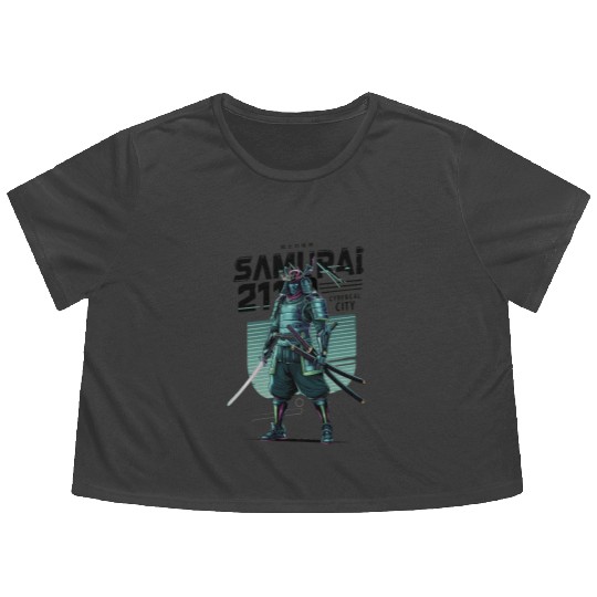 Cyber Samurai 2110: Glowing Katana Warrior Flowy Cropped Tees