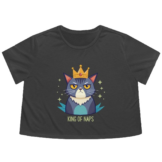 Grumpy King of Naps Cat Flowy Cropped Tees