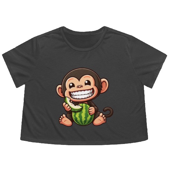 Monkey chimpanzee melon watermelon honeydew melon Flowy Cropped Tees