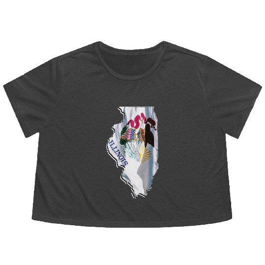 Illinois State Flag in Illinois State Map Flowy Cropped Tees
