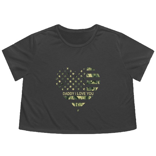 I Love Daddy American Flag Heart Gift Fathers Day Flowy Cropped Tees