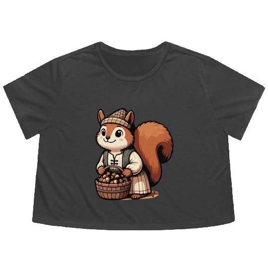 Autumn Forager: Squirrel with Acorns Flowy Cropped Tees
