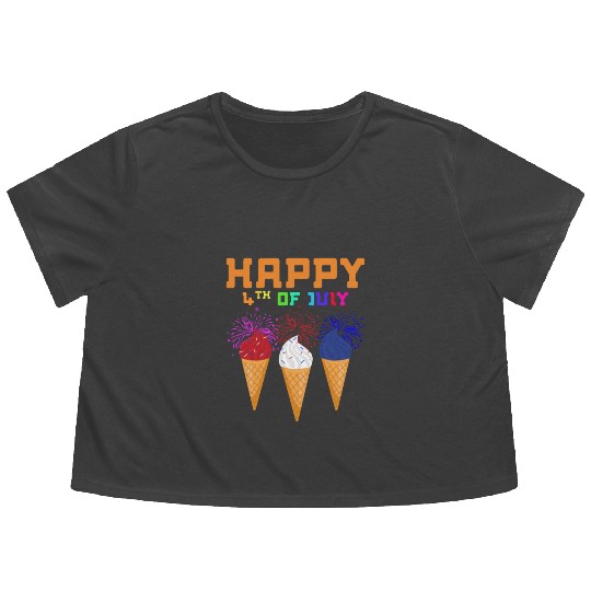 Celebrate Independence Day with Fireworks Ice Crea Flowy Cropped Tees