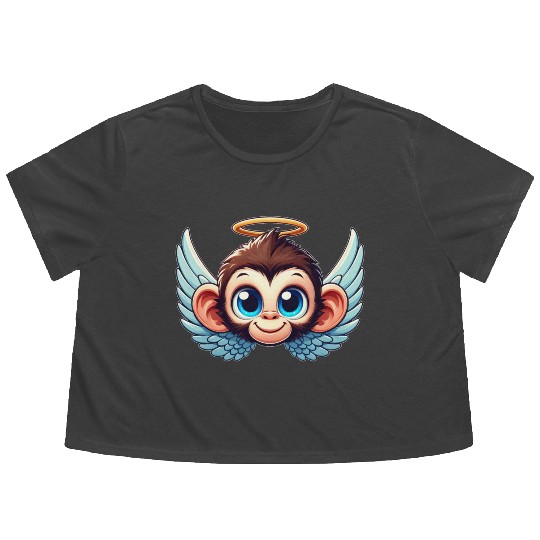 Monkey chimpanzee cartoon angel wings Flowy Cropped Tees