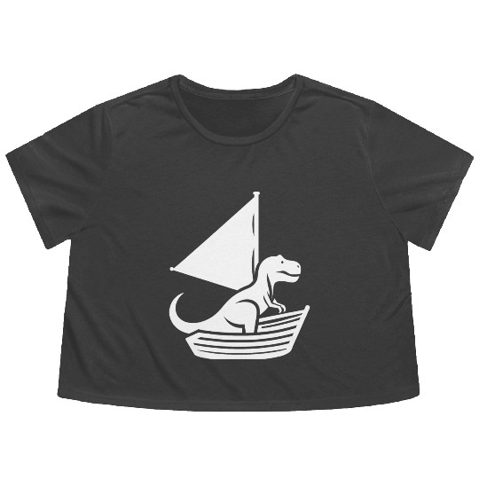 Cool summer sailboat T-Rex silhouette Flowy Cropped Tees
