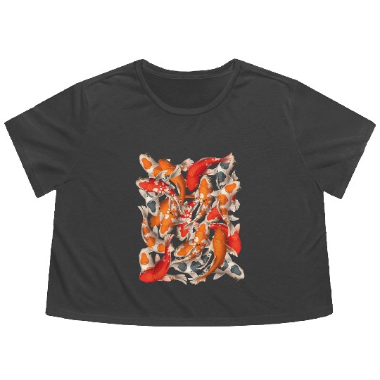 Japanese Asian Koi Fish Carp Nishikigoi Fish Art T Flowy Cropped Tees
