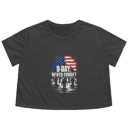 D-Day 80th Anniversary - Never Forget June 6th 194 Flowy Cropped Tees