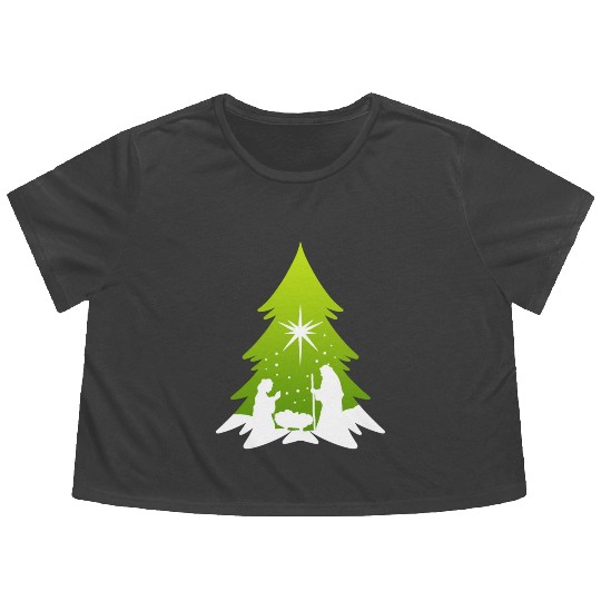 Christmas Tree Nativity Scene Artist Flowy Cropped Tees
