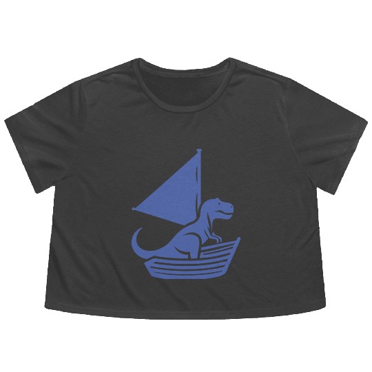 Cool summer sailboat T-Rex silhouette Flowy Cropped Tees