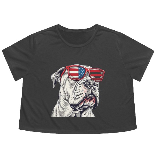Dogo Argentino dog. 4th of July and memorial day Flowy Cropped Tees