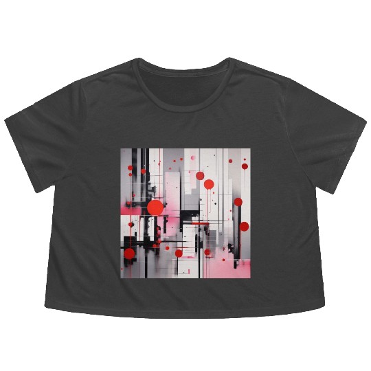 Red Black Light Pink and Gray Dots and Lines Flowy Cropped Tees