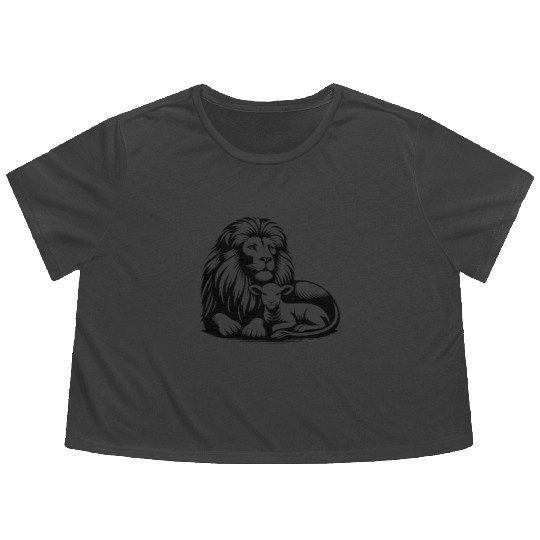 Lion and Lamb Black Design Christian Flowy Cropped Tees