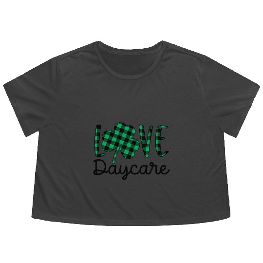 St Patricks Day Daycare Teacher Plaid Shamrock Flowy Cropped Tees