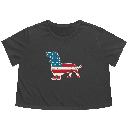 Dachshund Funny 4th of July US Flag Dog Lovers Flowy Cropped Tees