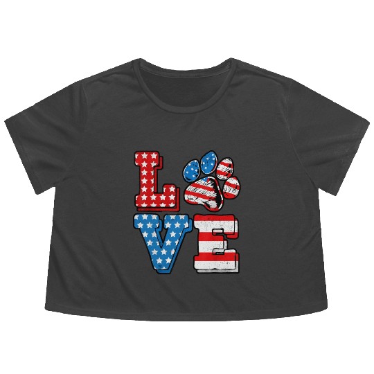 US Flag Patriotic Dog Cat Paw Print 4th Of July Flowy Cropped Tees
