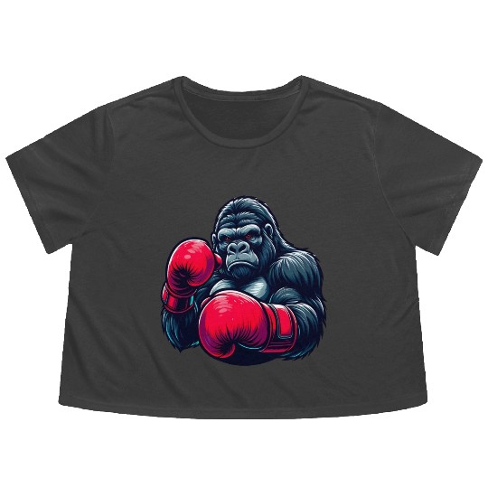Wild Gorilla Boxing Gloves Graphic Animal Lover Flowy Cropped Tees