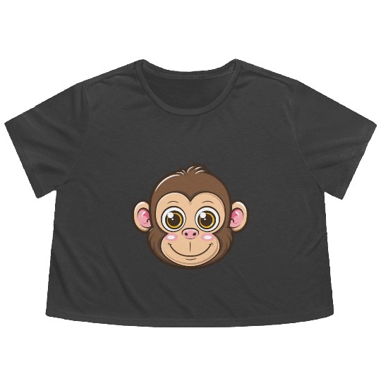 Adorable Monkey Face With Big Eyes Flowy Cropped Tees