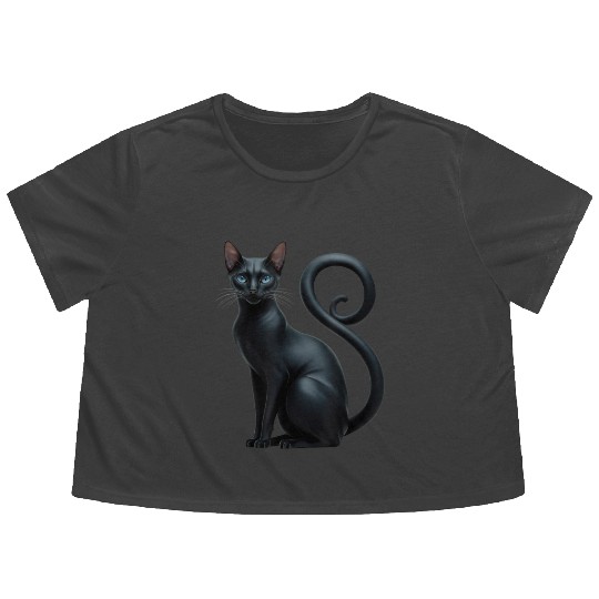 Elegant Black Sphynx Funny Flowy Cropped Tees