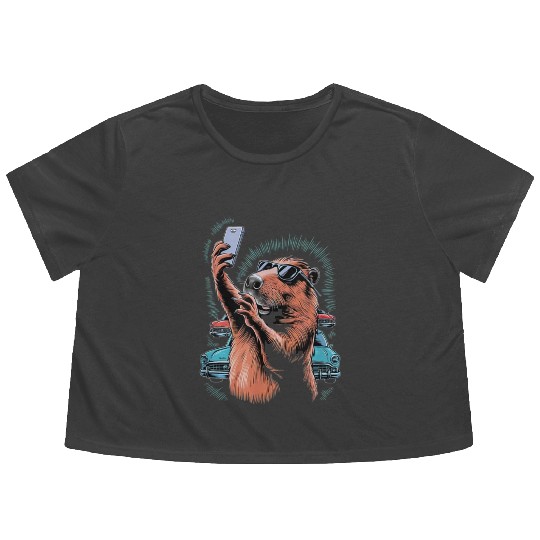 Capybara Selfie Classic Funny Weird Flowy Cropped Tees