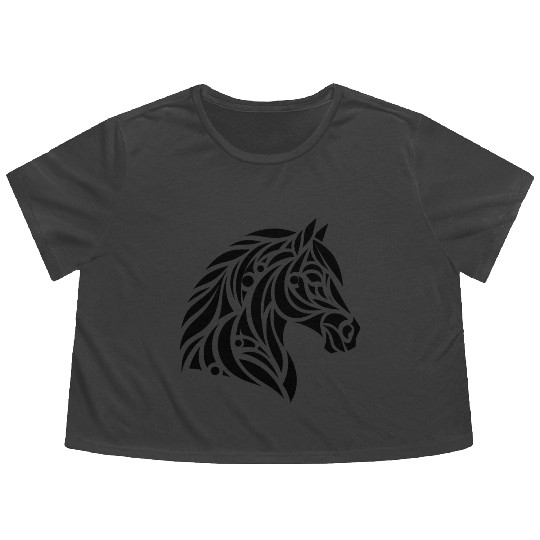Elegant Tribal Horse Head Portrait Pony Tattoo Flowy Cropped Tees