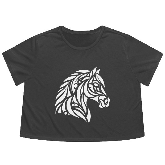 Elegant Tribal Horse Head Portrait Pony Tattoo Flowy Cropped Tees