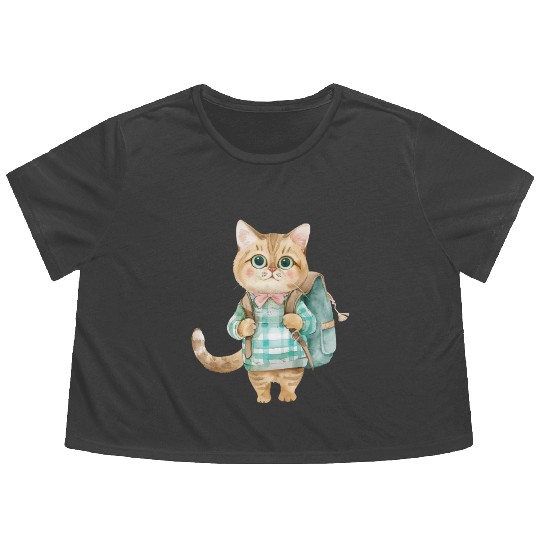 Watercolor Cute School Animals, Back to School Flowy Cropped Tees