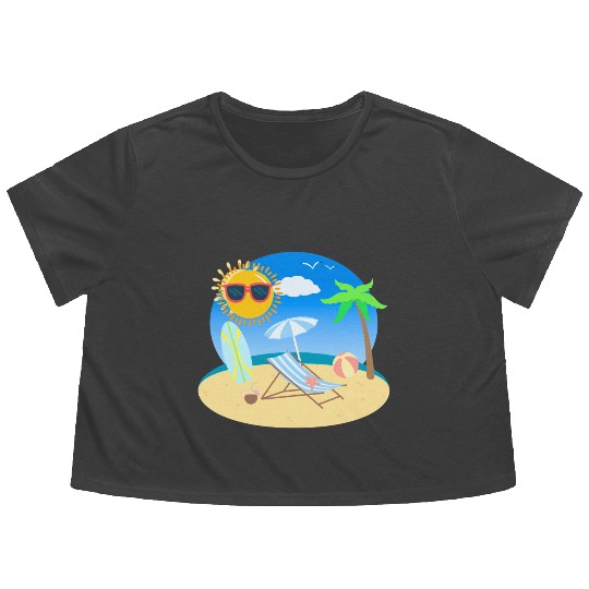 Sunny beach and surfing Flowy Cropped Tees