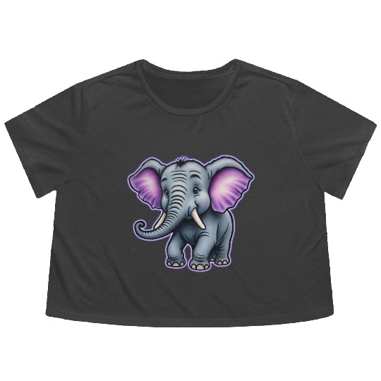 AI Airbrushed Purple & Gray Elephant Cartoon Flowy Cropped Tees