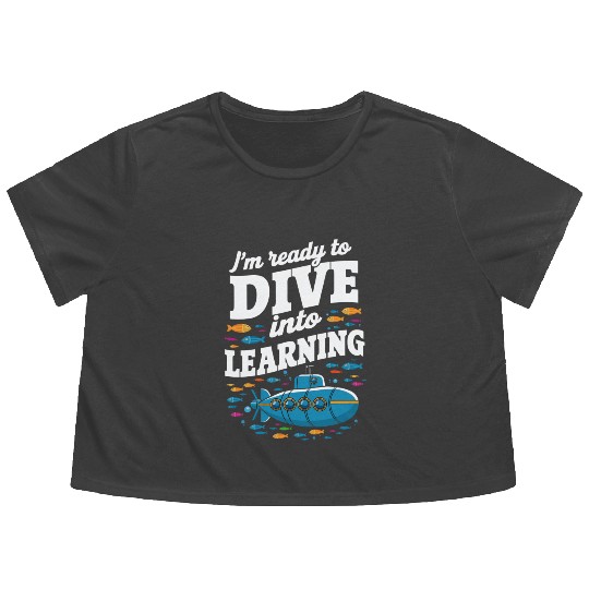 School Submarine Ready To Dive Into Learning Flowy Cropped Tees