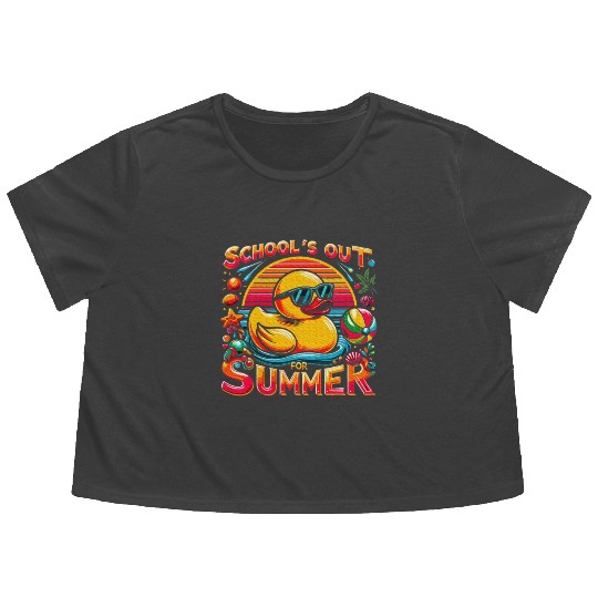 Schools Out For Summer Teacher Yellow Duck Flowy Cropped Tees