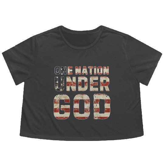 US American Flag One Nation Under God 4th Of July Flowy Cropped Tees