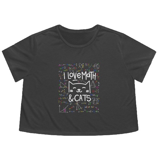 Cat Lover, Math, I Love Math And Cats, Math Lover Flowy Cropped Tees
