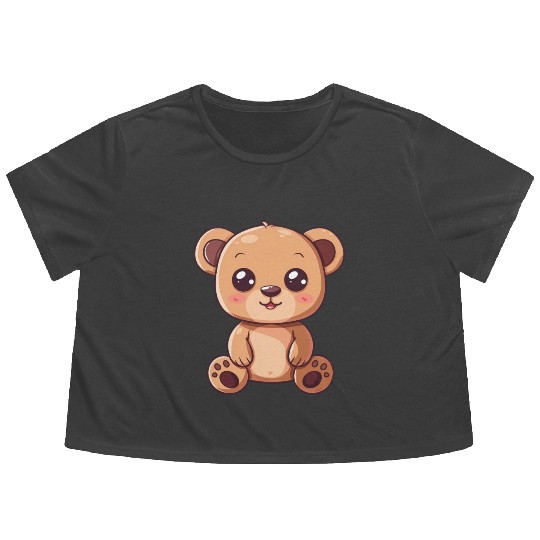 Adorable Brown Bear Cub With Big Eyes Flowy Cropped Tees