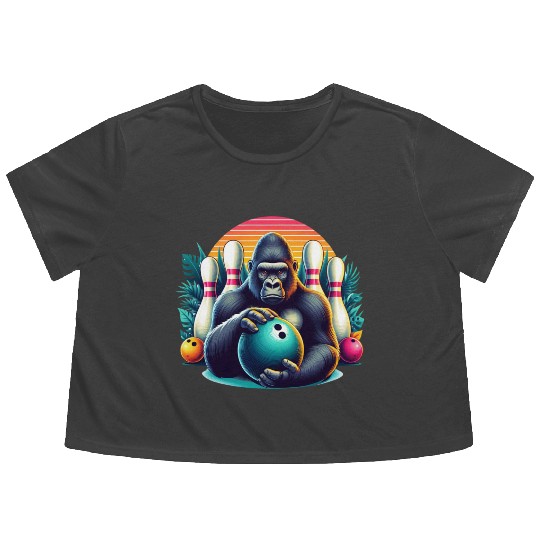 Gorilla Playing Bowling Animal Sports Lovers Flowy Cropped Tees