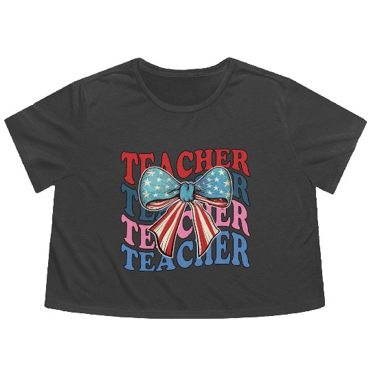 Teacher 4th Of July Flowy Cropped Tees