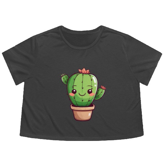 Cute Kawaii Cactus Clipart, Cute Cactus PNG Flowy Cropped Tees
