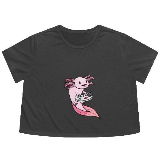 The Pink Axolotl Gamer Flowy Cropped Tees