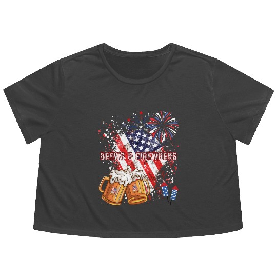 Brews & Fireworks 4th of July Independence Day Flowy Cropped Tees