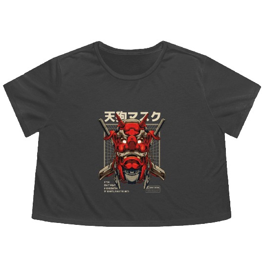 Tengu Mecha Japanese Devil Tattoo Flowy Cropped Tees