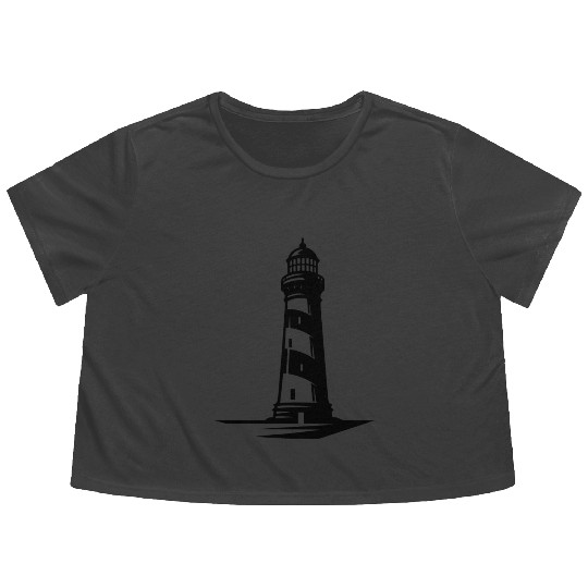Old Lonely Striped Coastal Lighthouse Flowy Cropped Tees