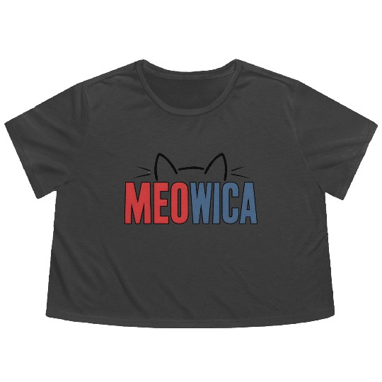 Meowica Cat Flowy Cropped Tees – Patriotic 4th of July Flowy Cropped Tees